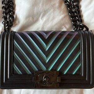 Chanel Black Iridescent Chevron Shoulder Bag